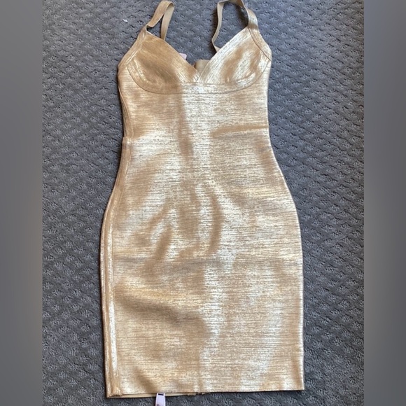 House of CB GOLD METALLIC body con midi bandage dress S NWT - Picture 6 of 9